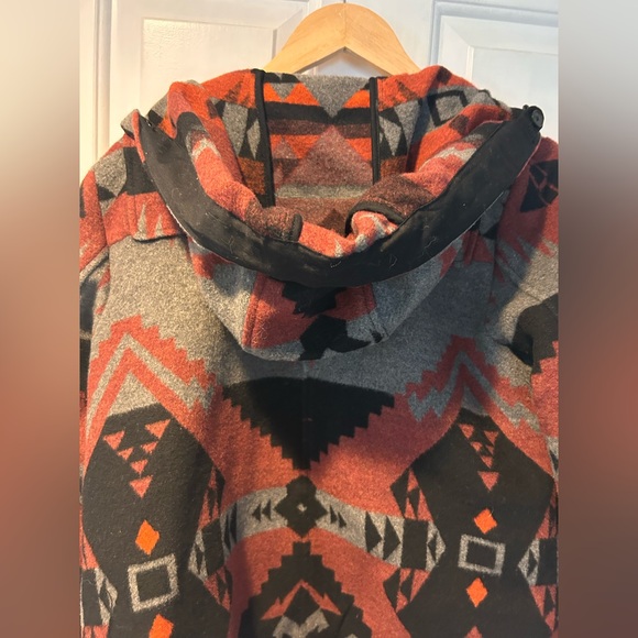 GAP Women's Geometric Pea Coat in Black, Red, and Gray - Picture 3 of 6